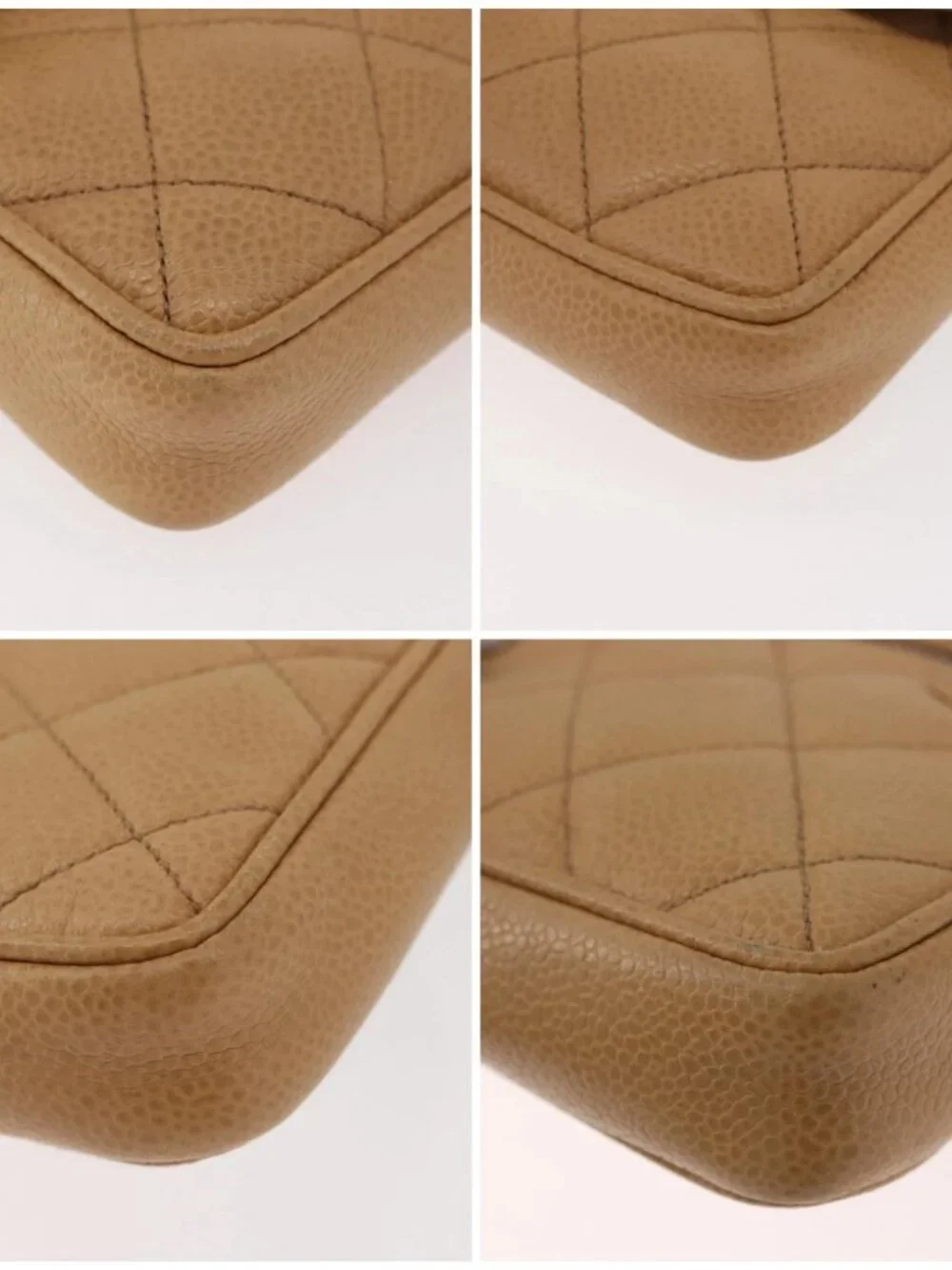 CHANEL Matelasse Waist Bag Grained Calf Skin Beige Gold CC Auth BA12986V